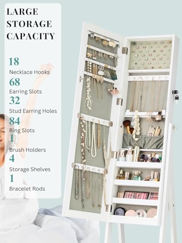 LUXFURNI White Jewelry Armoire/Cabinet with Full-Length Mirror