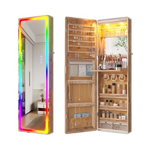 HNEBC LED Mirror Jewelry Cabinet with RGB Lights