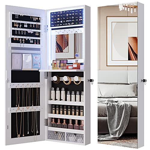 FREDEES LED Jewelry Mirror Cabinet with Lockable Organizer