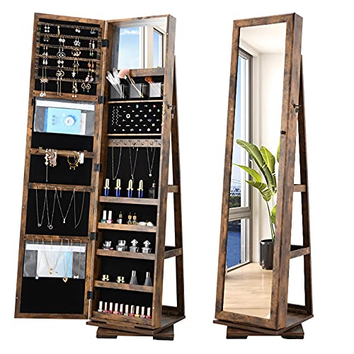 66'' Rotating Jewelry Armoire with Lockable Mirror