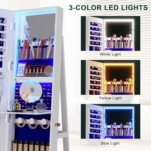 Rotating Jewelry Armoire with Lighted Mirror and Storage
