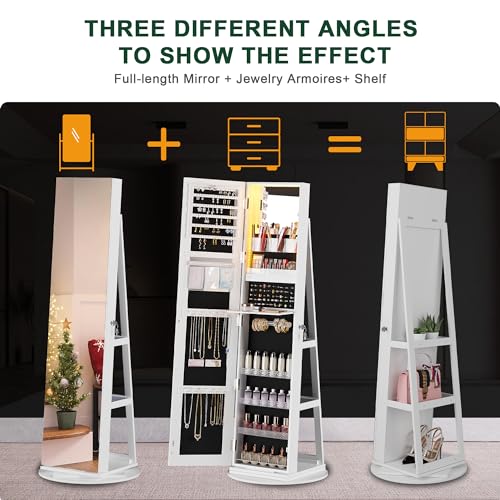 360° Rotating Jewelry Cabinet with Lights and Mirror