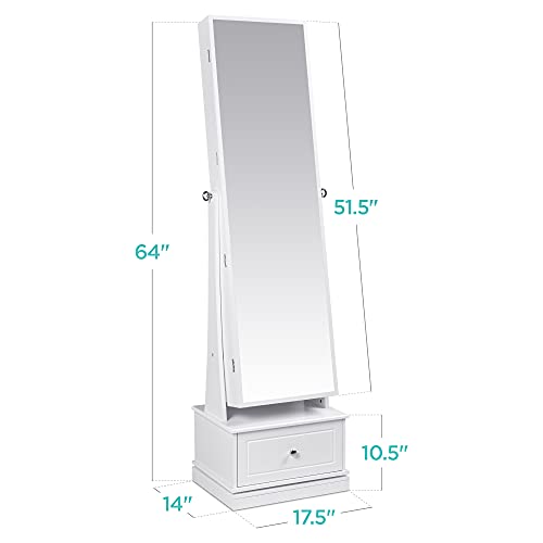 Full Length Swivel Mirrored Jewelry Armoire Organizer White