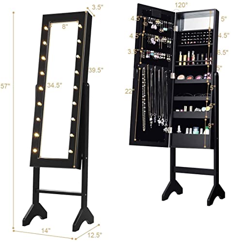 Giantex Standing Jewelry Armoire with LED Lights (Black)