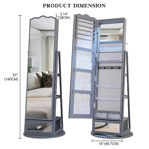 360° Rotating LED Jewelry Armoire with Large Capacity