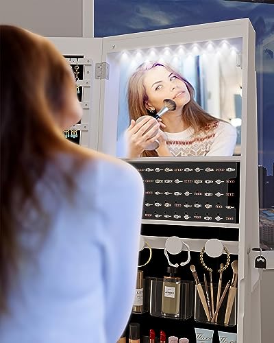 Hzuaneri White Jewelry Cabinet Armoire with Rotating Base