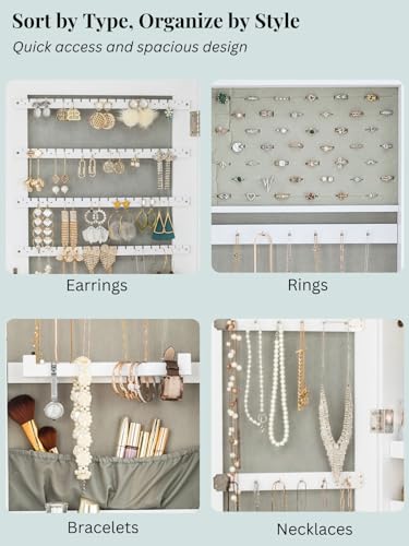 LUXFURNI White Jewelry Armoire/Cabinet with Full-Length Mirror