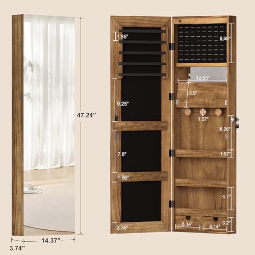 SRIWATANA Jewelry Cabinet with Full-Length Mirror, Lockable