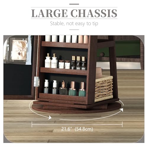 Full-Length Mirror Swivel Jewelry Cabinet Armoire - Dark Brown