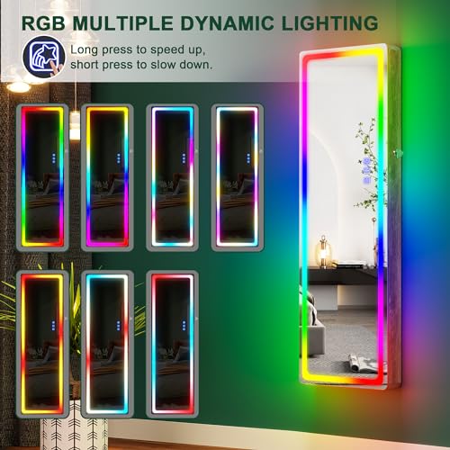 HNEBC LED Mirror Jewelry Cabinet with RGB Lights