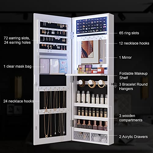 FREDEES LED Jewelry Mirror Cabinet with Lockable Organizer