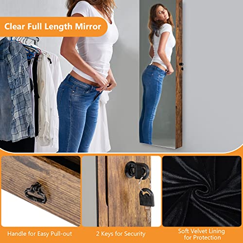 Rustic Brown Jewelry Armoire with Mirror & LED Lights