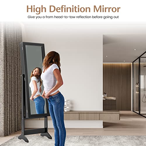 COSTWAY Standing Jewelry Armoire Cabinet with Mirror, Black