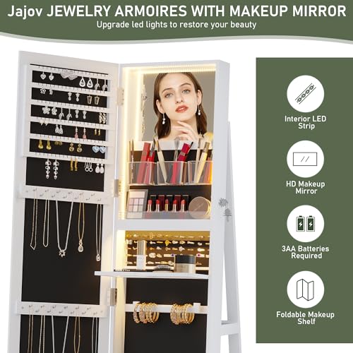 jajov Lockable LED Jewelry Armoire with 3 Color Lights