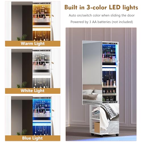 360° Swivel Jewelry Armoire with Full Length Mirror