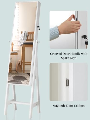 LUXFURNI White Jewelry Armoire/Cabinet with Full-Length Mirror