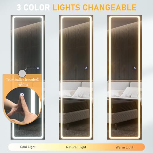 LED Mirror Jewelry Cabinet with Adjustable Lights, Lockable Armoire