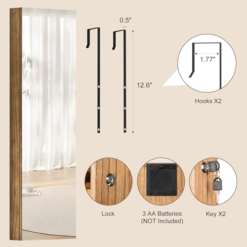 SRIWATANA Jewelry Cabinet with Full-Length Mirror, Lockable