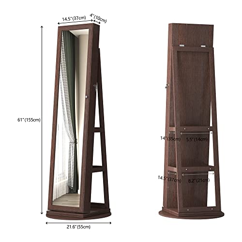 Full-Length Mirror Swivel Jewelry Cabinet Armoire - Dark Brown
