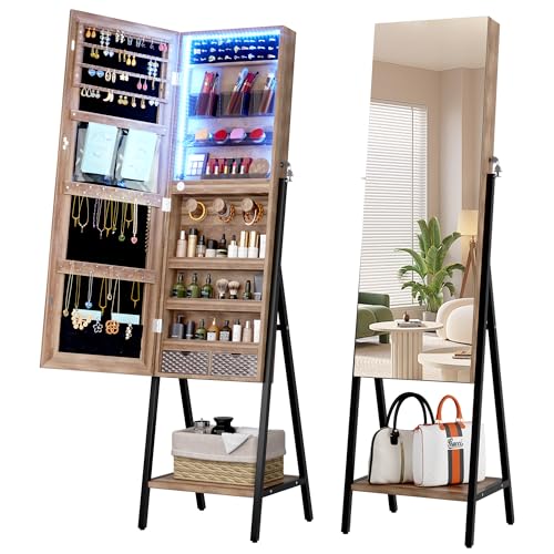 Brown Jewelry Cabinet with Full Length Mirror