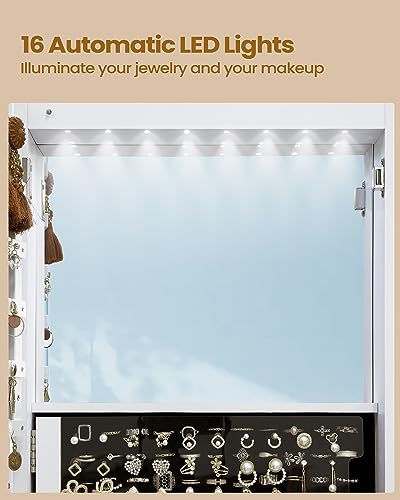 Hzuaneri White Jewelry Cabinet Armoire with Rotating Base