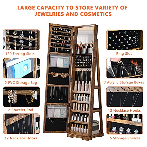 66'' Rotating Jewelry Armoire with Lockable Mirror