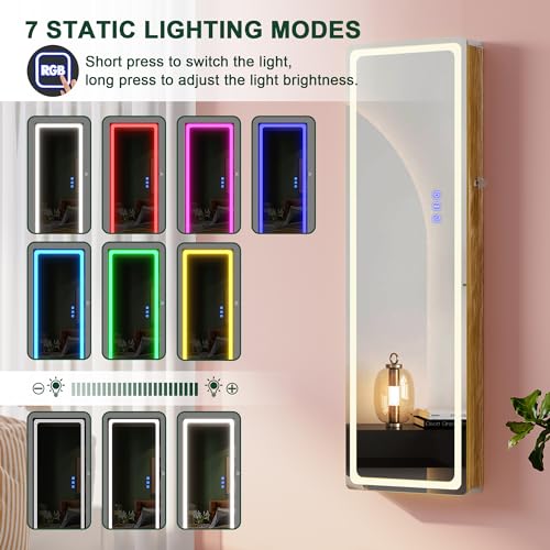 HNEBC LED Mirror Jewelry Cabinet with RGB Lights