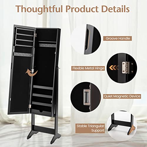 COSTWAY Standing Jewelry Armoire Cabinet with Mirror, Black