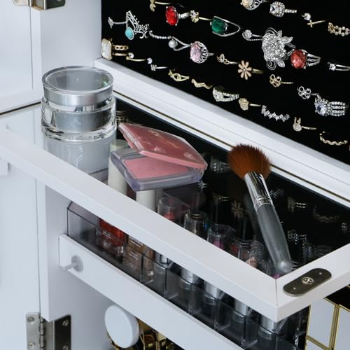 MASMIRE Rotating Jewelry Armoire with Full Length Mirror