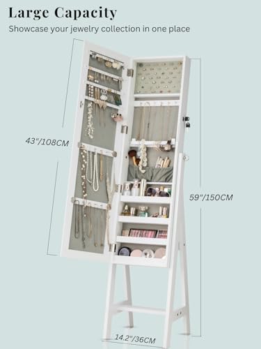 LUXFURNI White Jewelry Armoire/Cabinet with Full-Length Mirror