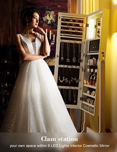 Touch Screen LED Jewelry Organizer Mirror Cabinet, White