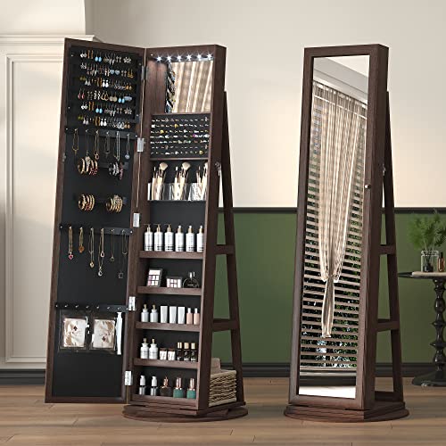 Full-Length Mirror Swivel Jewelry Cabinet Armoire - Dark Brown