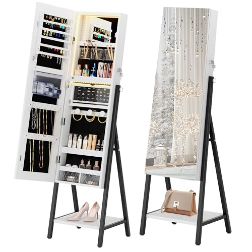 White Jewelry Armoire with Mirror and LED Light