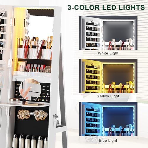 360° Rotating Jewelry Cabinet with Lights and Mirror