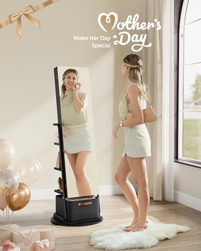 360° Swivel Mirrored Jewelry Cabinet with Lights, Storage Organizer