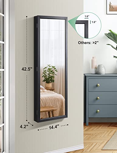 LED Mirror Jewelry Armoire, Wall Mounted Organizer, Black