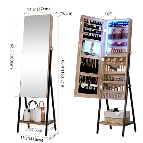 Brown Jewelry Cabinet with Full Length Mirror