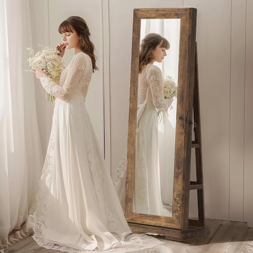 sogesfurniture Rotatable Jewelry Organizer Armoire, Lockable Cabinet, Mirror