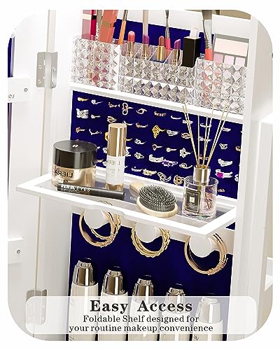 White Standing Mirror Jewelry Cabinet with Lights and Storage