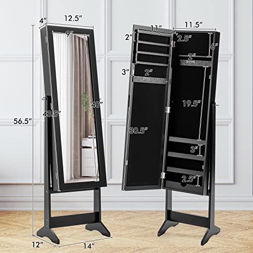 COSTWAY Standing Jewelry Armoire Cabinet with Mirror, Black