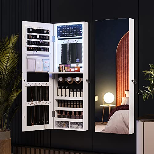 FREDEES LED Jewelry Mirror Cabinet with Lockable Organizer