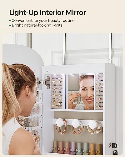 LED Jewelry Cabinet Wall/Door Mounted Organizer, Lockable Mirror