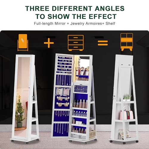360° Rotating Jewelry Armoire with Lockable Mirror Organizer