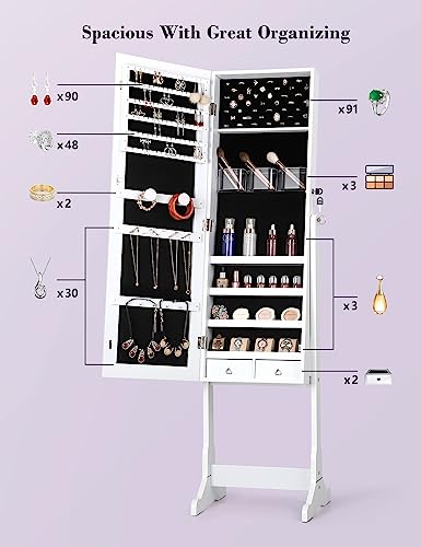 Nicetree Standing Jewelry Cabinet with Full-Length Mirror & Organizer