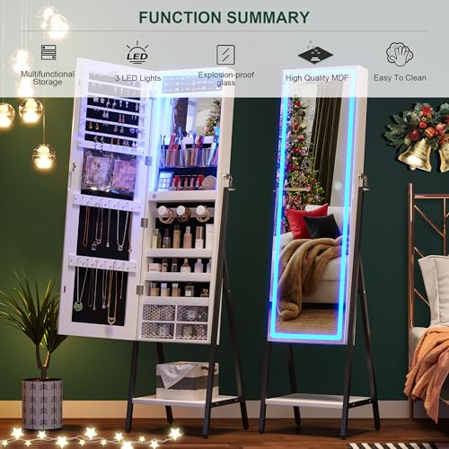 LED Mirror Jewelry Armoire Organizer with Lock, Adjustable Lights