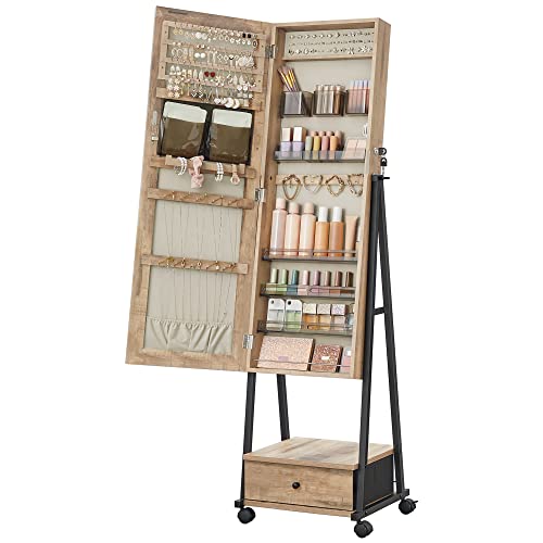 SONGMICS Floor Standing Jewelry Cabinet with Mirror, Drawer, Shelf