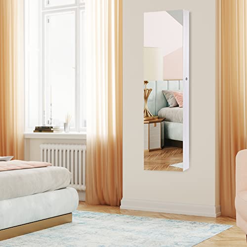 White Wall Mounted Jewelry Armoire with Mirror & Storage