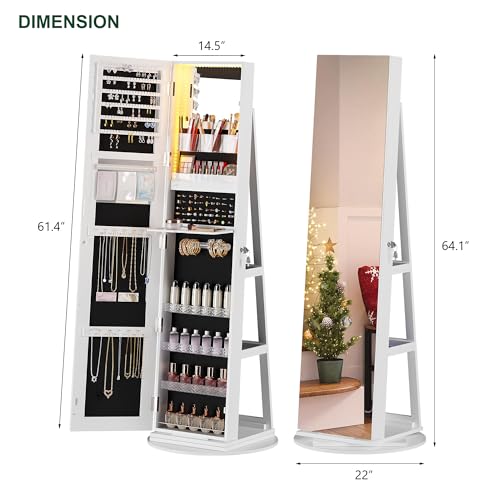 360° Rotating Jewelry Cabinet with Lights and Mirror