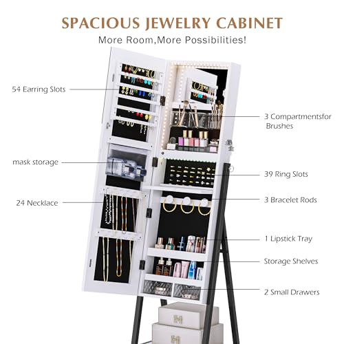White Jewelry Armoire with Mirror and LED Light
