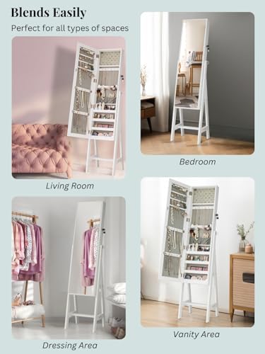 LUXFURNI White Jewelry Armoire/Cabinet with Full-Length Mirror